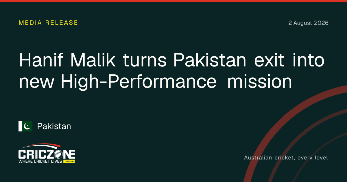 CricZone editorial cover. Hanif Malik turns Pakistan exit into new High-Performance mission. Pakistan.